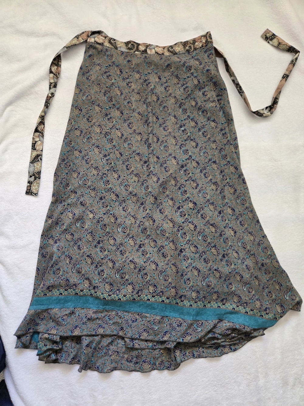 Paisley A-Line Wrap Skirt in Teal and Gray